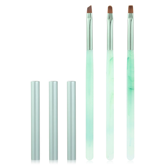 Green Nail Art Clean Up Brushes for Cleaning Polish Mistakes on the Cuticles, Acetone Resistant Nail Brush, Fingernail Cleaning Brushes for Nail Art and Designs (Round&flat&Bevel)