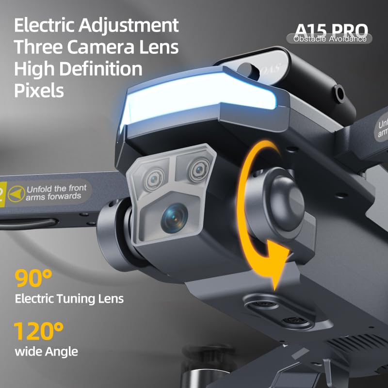 HOTOSYY drone optical flow positioning, electric adjustment, three camera obstacle avoidance, brushless motor, gray camera drone, suitable for beginners and adults (three batteries)