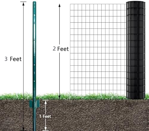 ARIFARO Fence Posts 3 Feet Sturdy Duty Metal Fencing Poles, Pack of 16, No Dig Garden U Post for Wire Fencing Steel Post for Yard, Outdoor Wire
