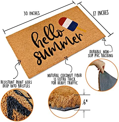 Hello Summer Welcome Mat Popsicle Decor 30x17 Inch, Summer Door Mat Outdoor, Summer Outdoor Mat, Outdoor Door Rug, Outdoor Door Mats, Outdoor Rug Door Outdoor Door Mats for Patio, Summer Doormat