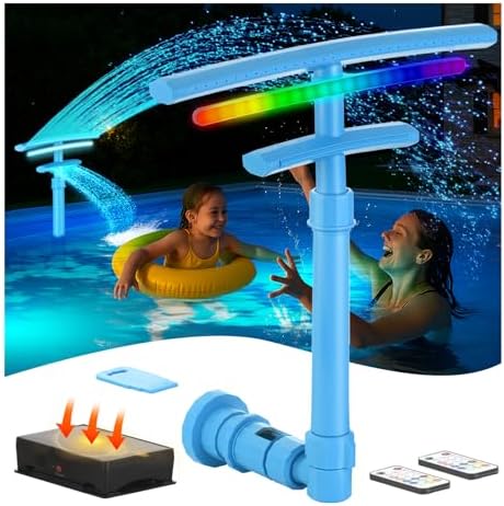 Pool Fountain for Above and Inground Pools, Solar Pool Sprinkler Fountain with 9 Color LED Lights and 5 Modes, 360° Adjustable Dual Spray Pool Waterfall Pool Cooler Pool Accessories Pool Decor, Blue