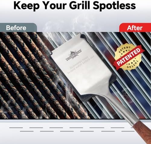 Bristle-Free Steam Cleaning Grill Brush,with Extended Luxurious Rosewood Handle and 1 Replacement Head,BBQ Grill Cleaning Brush Kit,Safe Grill Cleaner for Outdoor Grill,Gifts for Men/Dad