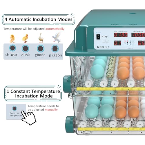 Incubators for Hatching 120 Eggs, Egg Incubator with Automatic Egg Turning and Humidity Monitor, Temperature Control, 5 Automatic Incubation Modes and Incubation Days Record