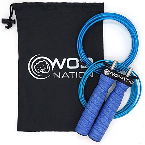 WOD Nation Attack Speed Jump Rope : Adjustable Jumping Ropes : Unique Two Cable Skipping Workout System : One Thick and One Light 11 Foot Cable : Perfect for Double Unders forHiit : Fits Men and Women