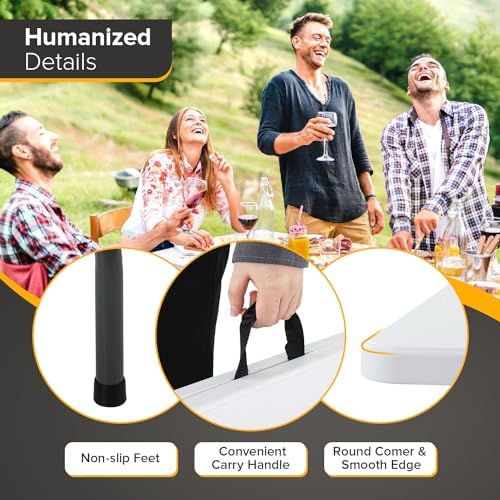 Folding Table 6FT Portable Heavy Duty Plastic Camping Table Foldable Tables Plastic Dining Tables Indoor Outdoor for Camping, Picnic and Party, White