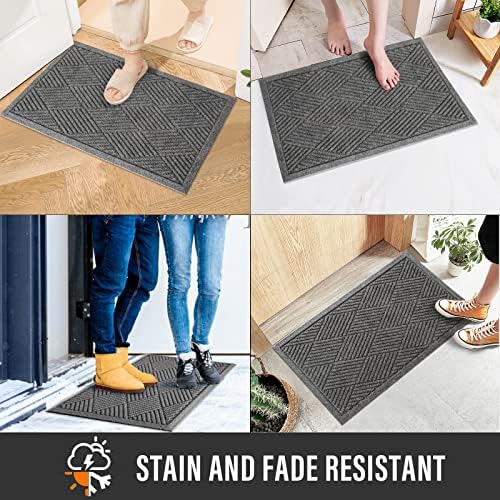 Sturdy Front Door Mat, Absorbent Muddy Dirt Resist Welcome Door Mats Outdoor Indoor, Stain and Fade Resistant, Non-Slip Rubber Backing Low Profile Doormat for Entryway, 30×17, Grey