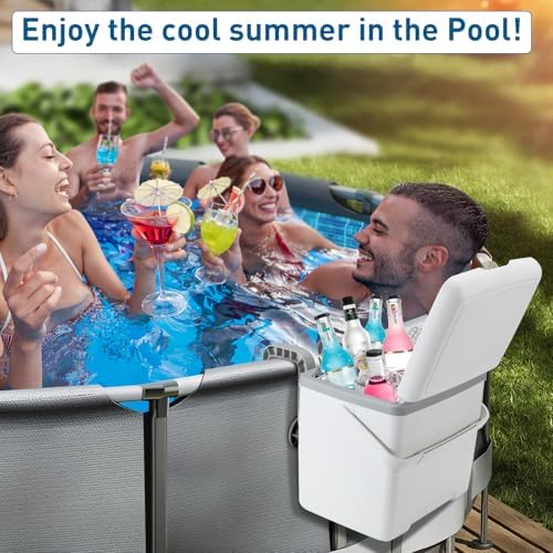 13.74 Qt Pool Cooler for Above Ground Pools, with 5 Ice Pack, Hard Cooler with Handle, Portable Above Ground Pool Accessories,Cans Keep Cold for 1-3 Days, Suitable for Poolside,Camping, Fishing