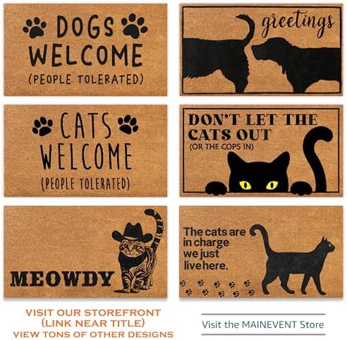 MAINEVENT Funny Dog Greetings Welcome Mat for Front Door, 30x17 Inch, Dog Mat Outdoor Door Mat w/Non-Slip PVC Backing