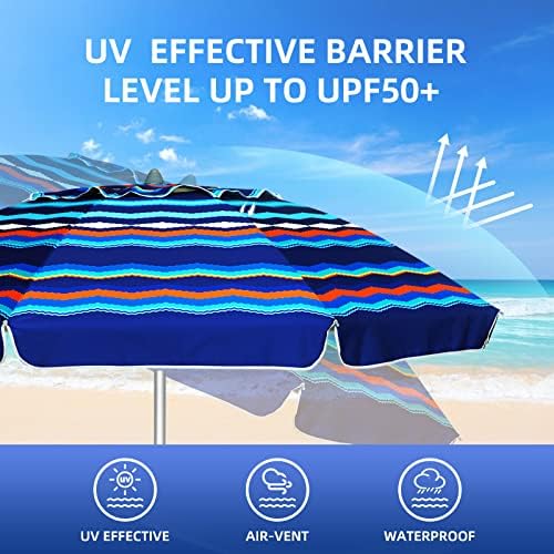 AMMSUN 7ft Heavy Duty High Wind Beach Umbrella Parasols with Sand Anchor Vent Tilt UV 50+ Sun Protection Portable Outdoor Sunshade Umbrellas Carry Bag for Patio Garden Pool Backyard Blue