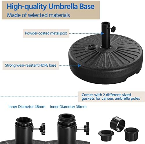 Yaheetech Umbrella Base 22L Round Water & Sand Filled Patio Outdoor Umbrella Stand with Steel Umbrella Holder Suit for Dia 1.5'' or 1.9'' Umbrella Pole, Black