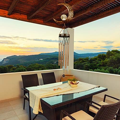 Solar Wind Chimes, Sun Wind Chime Outdoor Clearance w/Glowing Crackle Glass LED Unique Wind Bells for Outside Waterproof Chimes, Gifts for Her/Him (42" Long Metal Chimes)…