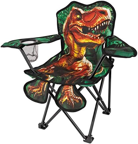 Toy To Enjoy Outdoor Dinosaur Kids Camping Chair – Foldable Children’s Chair for Camping, Tailgates, Beach, – Carrying Bag Included Mesh Cup Holder & Sturdy Construction. Ages 5 to 10 (Patent Pending)