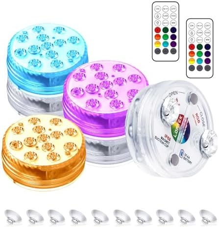 LOFTEK Submersible LED Lights with Remote, 13 LED Pool Lights for Inground Above Ground Pool with Magnets &Suction Cups,16 Color Changing Underwater Light for Ponds Battery Operated, 6 Pack
