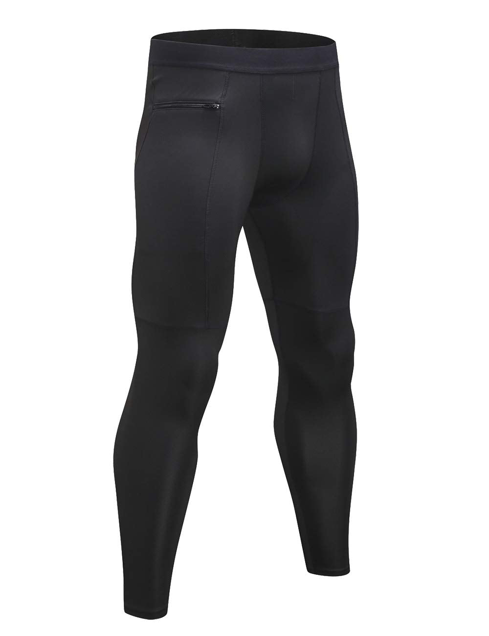 TopTie Men's Compression Pants Zipper Pocket Baselayer Sports Tights Leggings-Black-M