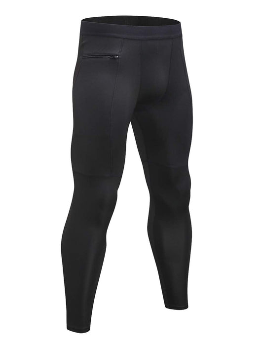 TopTie Men's Compression Pants Zipper Pocket Baselayer Sports Tights Leggings-Black-M