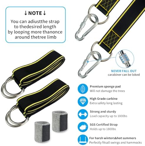 Extra Long Tree Swing Straps, 10FT Tree Swing Hanging Straps Kit Holds 1800 lbs with Tree Protector, Heavy Duty Carabiner Perfect for Swings & Hammocks