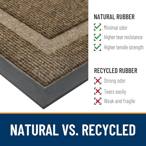 OLANLY Front Door Mat Indoor Outdoor Entrance, Waterproof All-Season, All-Weather Doormat, Sturdy Natural Rubber, Fade Resistant, Low Profile, Easy Clean Patio Porch Entryway Mat, 36x24, Brown