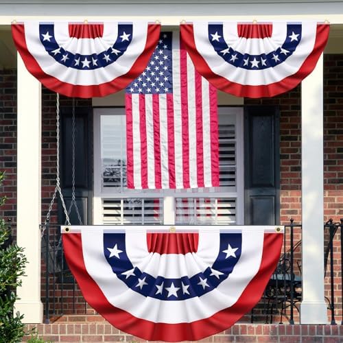 3x6 Ft 4 Pack American Pleated Bunting Fan Flags, Patriotic Half Fan Banner American Flag Decoration Bunting for Outside Red White and Blue Decor Independence Day Memorial Day 4th of july Decorations