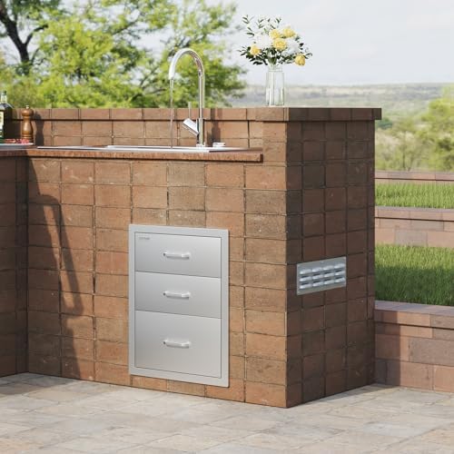 VEVOR 18x23 Inch Outdoor Kitchen Stainless Steel Triple Access BBQ Drawers with Chrome Handle, 18 x 23 x 23 Inch