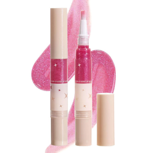 evpct 1Pcs Baby Pink Pearlescent Shine Shimmer Glitter Lipstick Lip Gloss, Metallic Sparkly Sparkle Glossy Lip Gloss Tint Stain Liquid Lipsticks Makeup Set for Women Long Lasting Waterproof 2