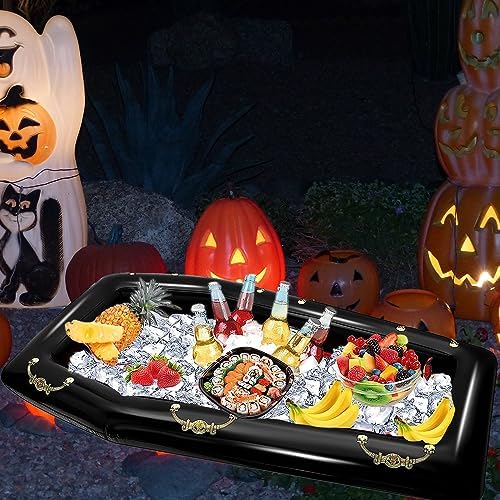 52Inch Inflatable Coffin Cooler Coffin Pool Float Inflatable Cooler Ice Chest Buffet Cooler Drink Beverage for Halloween Party Spooky Decor Cooler Pool Party Picnic Barbecue Party