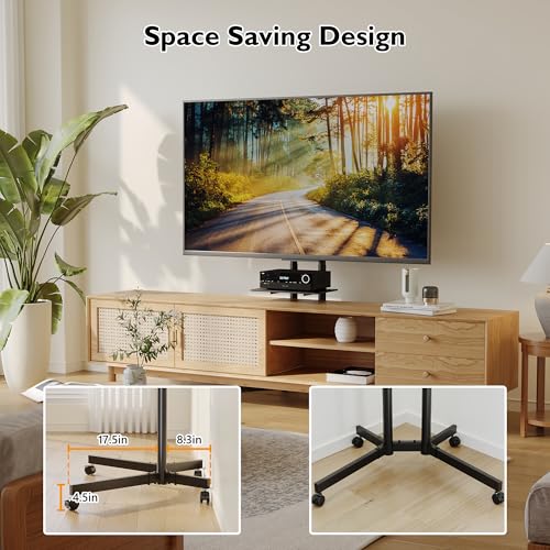 BONTEC Mobile TV Stand for 32 to 85 inch Screens up to 121 lbs, LED LCD OLED Plasma 4K Smart Flat and Curved Panels, Rolling Stand with Laptop Shelf, Locking Wheels, Max VESA 600x400mm, Black