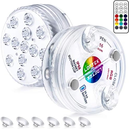 LOFTEK Submersible LED Lights with Remote, 13 LED Pool Lights for Inground Above Ground Pool with Magnets &Suction Cups,16 Color Changing Underwater Light for Ponds Battery Operated, 2 Pack