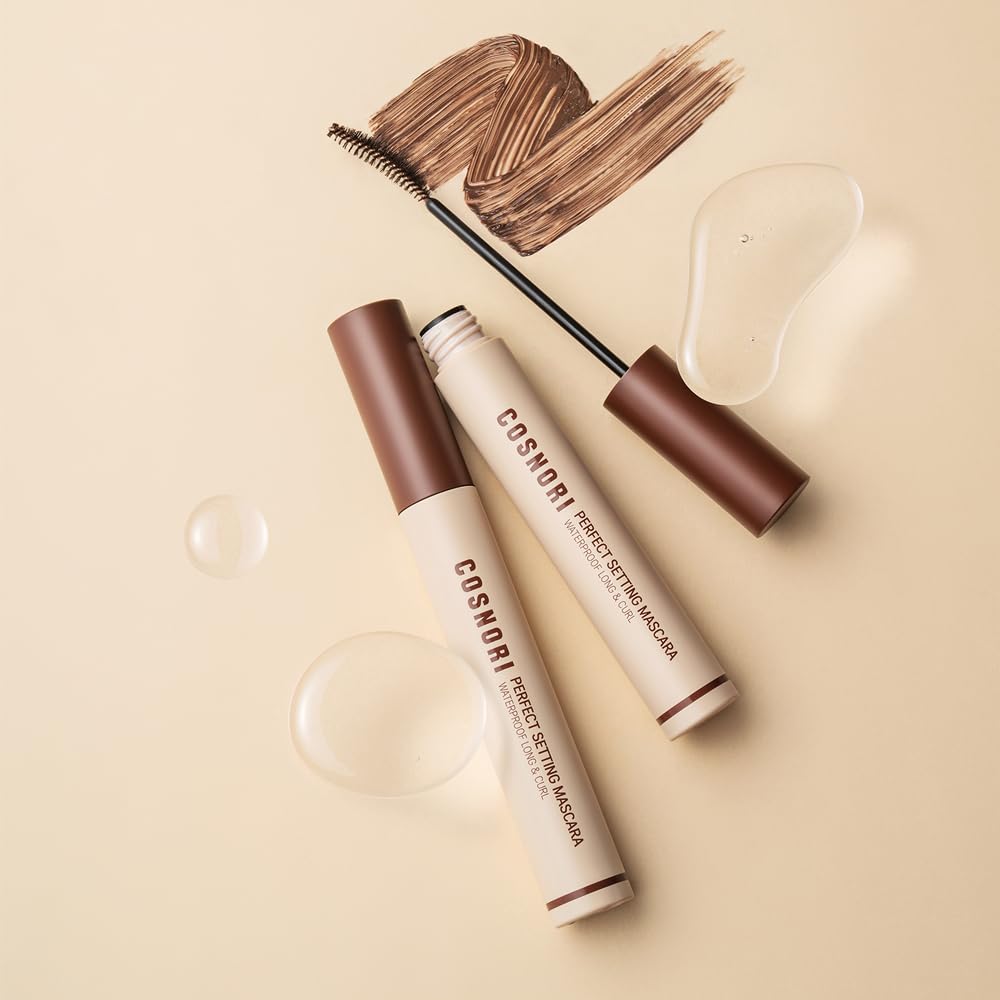 COSNORI Perfect Setting Waterproof Mascara Long&Curl 02 Cozy Brown – Long-Lasting Smudge - Brown Mascara - Korea Waterproof, Long lash, Strong fixing, Silk Amino Acids - 0.23fl oz (7ml)