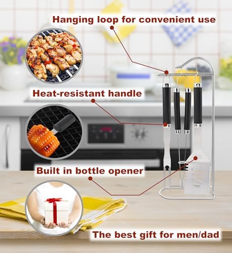 ROMANTICIST 20pc Heavy Duty BBQ Grill Tool Set in Case - The Very Best Grill Gift for Father's Day and Christmas - Professional BBQ Accessories Set for Outdoor Cooking Camping Grilling Smoking, Black