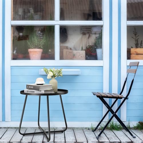 danpinera Outdoor Side Tables, Weather Resistant Steel, Small Round End Table for Patio Yard Balcony Garden Bedside Black