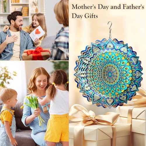 Wind Spinner Mandala Peacock - 12In Laser Cut Stainless Steel Wind Spinners Outdoor, 3D Kinetic Hanging Sculpture, Rustproof Metal Garden Decor Yard Art, Unique Gift for Women, Men, Holidays
