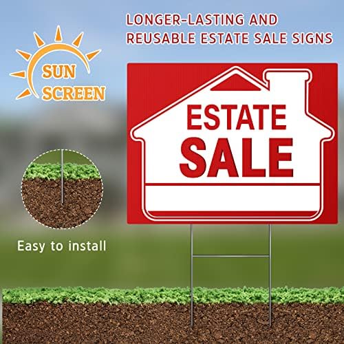 [5 Pack] Estate Sale Signs Set - 16 x 12 Inch Double-Sided Yard Signs With Arrows and Metal H Stakes - Property Sale Directional Signs - Weather-Proof