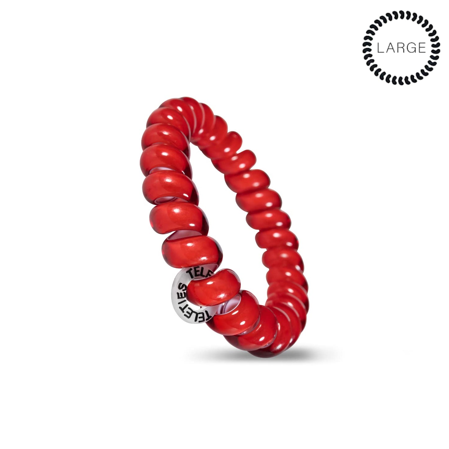 TELETIES - Spiral Hair Coils - Ponytail Holder Hair Ties for Women - Phone Cord Hair Ties - Strong Grip, No Rip, Water Resistant, No Crease Hair Tie Coils - 3 pack (Large, Scarlet Red)