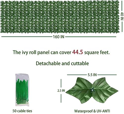 Artificial Ivy Privacy Fence Wall Screen,40X160 in UV-Anti Faux Greenery Backdrop Ivy Vine Leaf Hedges Fence Panels for Patio, Balcony, Garden, Backyard Indoor Outdoor Green Wall Decor
