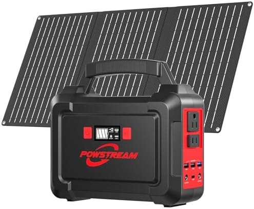 POWSTREAM Solar Powered Generator 167Wh Portable Power Station with Solar Panel 30W Included, 100W Power Bank with AC Outlet QC3.0 for Camping Boat Trip Hunting Outdoor Adventures Emergency Backup