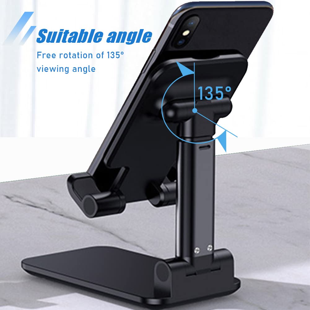 OGMAPLE Phone Stand for Desk, 2 Pack MT-6 Desk Phone Holder Stand for Office Universal Smart Phone Holder Foldable & Height Adjustable Cellphone Stand Compatible Under 8” Device, Black