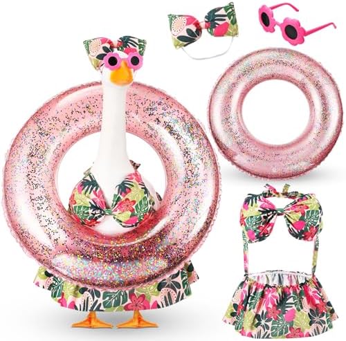 Bikini Porch Goose Outfits with Sunglasses and Swimming Tube for 23" Summer Goose Costume Garden Patio Statue Decor