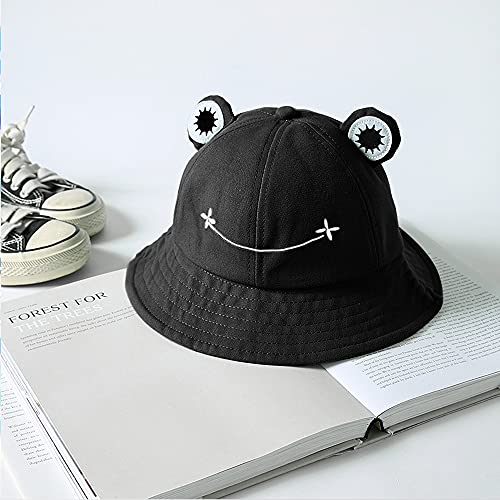SAOROPEB Frog Hat for Adult Teens, Cute Frog Bucket Hat, Cotton Bucket Hat Funny Hat Fisherman Hat for Men Women Black
