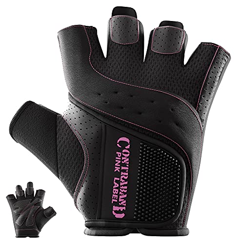 Contraband Pink Label 5137 Women's Padded Weight Lifting and Rowing Gloves w/Grip-Lock Padding (Pair) - Machine Washable Fingerless Workout Gloves Designed Specifically for Women (Black, X-Small)