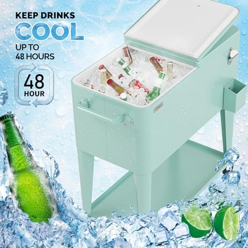 VINGLI 80 Quart Rolling Ice Chest, Portable Patio Party Bar Drink Cooler Cart, with Shelf, Beverage Pool with Bottle Opener