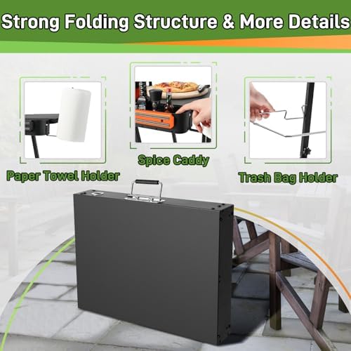 Grill Tables for Outside, Blackstone Griddle Stand with Trash Holder - Fit 17” or 22” Other Tabletop Grill, Folding Portable Ninja Grill Stand& Blackstone Table for Outdoor Tailgate, Camping