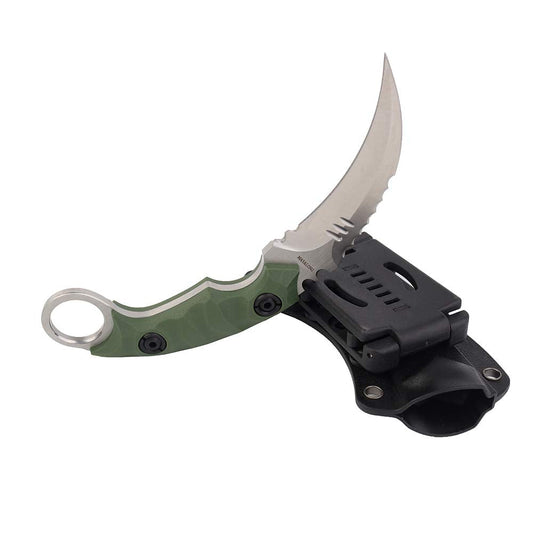 MASALONG Outdoor Survival claw Tactical teeth Knife Double edged sharp Fixed Blade Knife With Sheath (5CR Sand light Green handle)