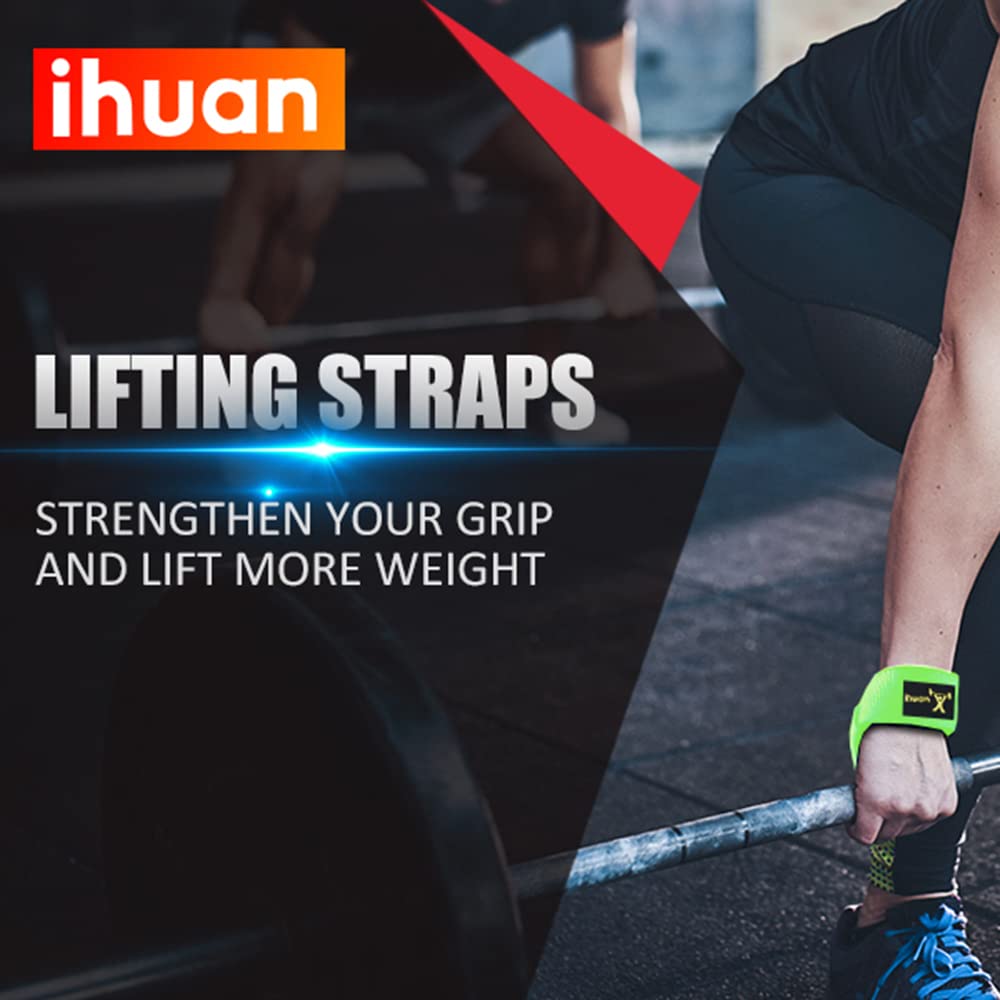 ihuan Lifting Straps for Weightlifting - Wrist Straps for Weightlifting | Gym Wrist Wraps with Extra Hand Grips Support for Strength Training | Bodybuilding | Deadlifting