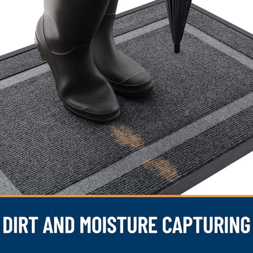 OLANLY Front Door Mat Indoor Outdoor Entrance, Waterproof All-Season, All-Weather Doormat, Sturdy Natural Rubber, Fade Resistant, Low Profile, Easy Clean Patio Porch Entryway Mat, 36x24, Grey