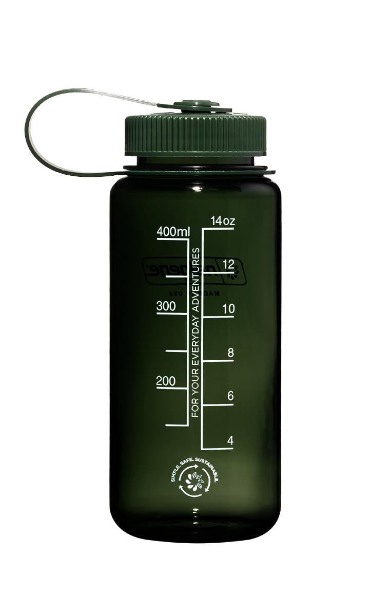 Nalgene Sustain Tritan BPA-Free Water Bottle Made with Material Derived from 50% Plastic Waste, 16 OZ, Wide Mouth, Jade