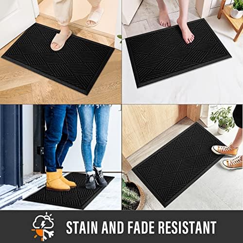Durable Front Door Mat, Absorbent Muddy Dirt Resist Welcome Door Mats Outdoor Indoor, Stain and Fade Resistant, Non-Slip Rubber Backing Low Profile Doormat for Entryway, 30×17, Black