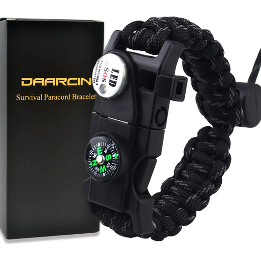 Daarcin Survival Paracord Bracelet,Fire Starter,SOS Light,Compass,Whistle,Adjustable AK87 20 in 1,Stocking Stuffers,Perfect for Kids and Men to Outdoor Hiking Fishing Hunting Camping Gear Set
