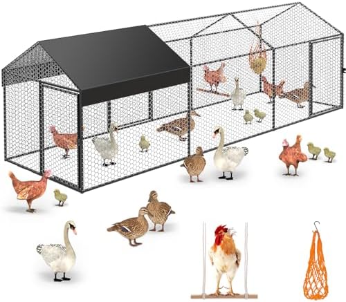 Metal Chicken Coop Run for 8-12 Chickens 118"×40"×40" Large Chicken Run for Yard with Cover，Portable Poultry Cage Hen House Outdoor Chicken Pens with Chicken Swing