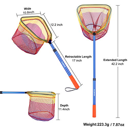 PLUSINNO Kids Fishing Net, Telescopic Lightweight Landing Net with Aluminum Pole Handle and Nylon Mesh, Catch and Release Butterfly Net for Kids Youth Outdoor (1 Pack-Blue)