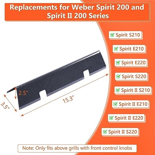 QuliMetal 15.3" Flavorizer Bars for Weber GS4 Spirit II 200, Spirit II E-210, Spirit E-210, Spirit 200 Series Grills with Front-Mounted Control, 16GA Porcelain Steel Grill Heat Plates